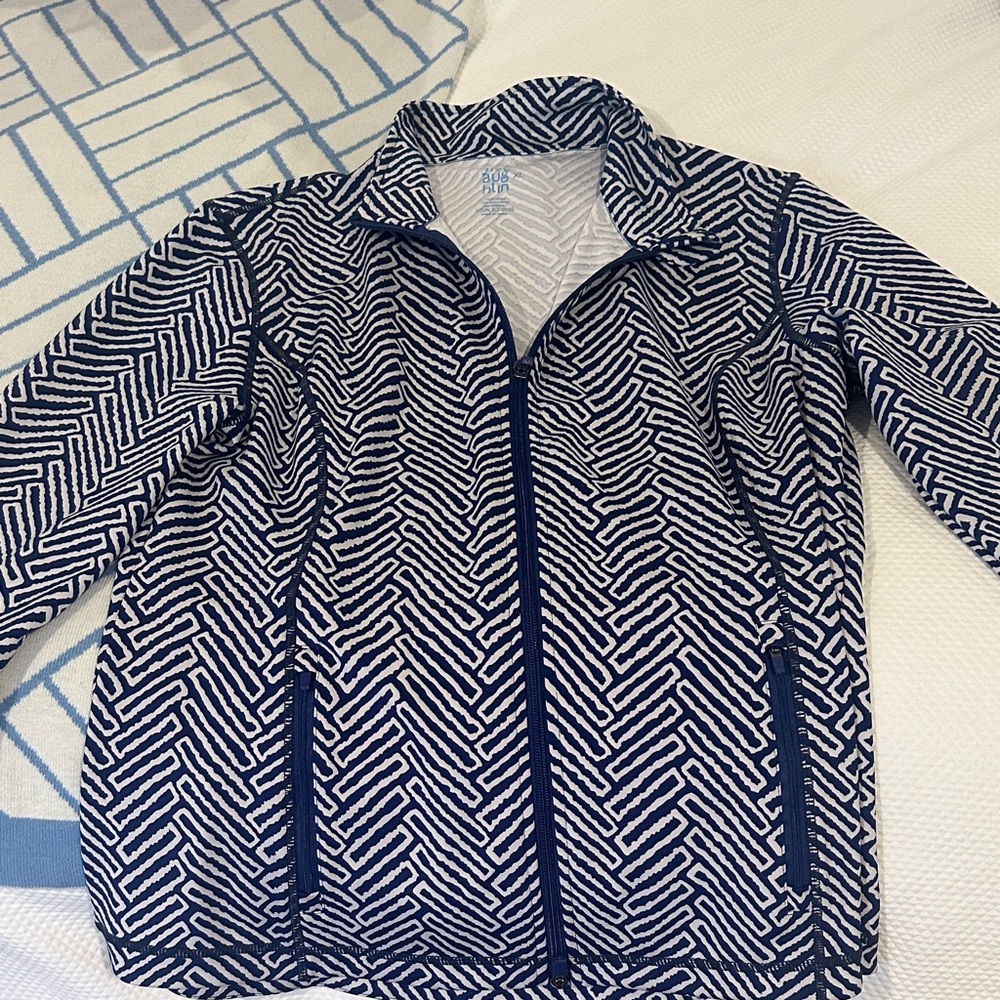 J. McLaughlin Navy and White Geometric Ski Jacket
